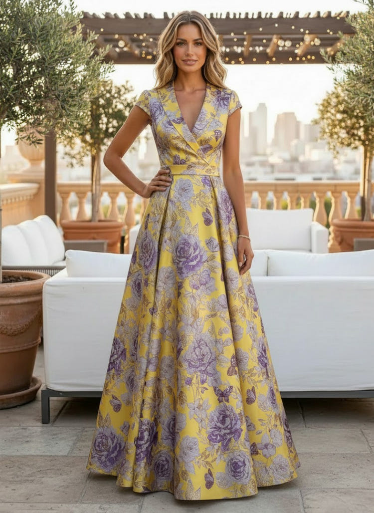 Jacquard A-Line V Neck Mother of the Bride Dresses with Pleated