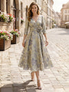 Jacquard A-Line V Neck Mother of the Bride Dresses with 3D Flowers