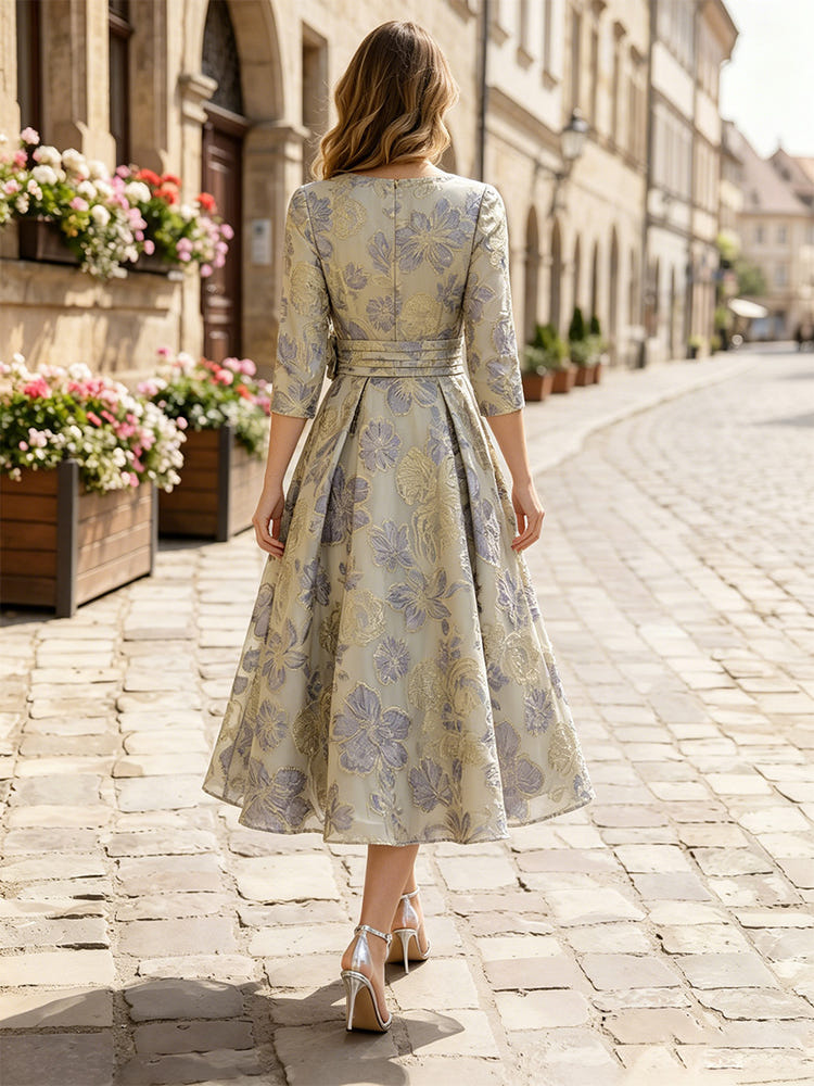Jacquard A-Line V Neck Mother of the Bride Dresses with 3D Flowers