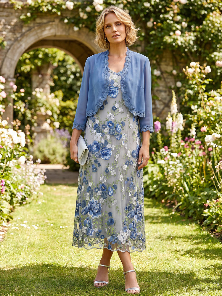 Tulle A-Line V Neck Mother of the Bride Dresses with Jacket