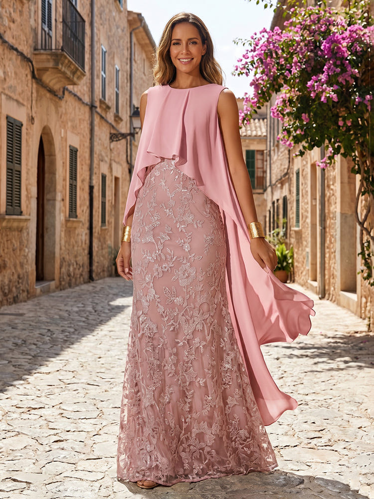 Tulle A-Line Crew Neck Mother of the Bride Dresses with Caps