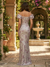 Jacquard Mermaid Off Shoulder Formal Dresses with 3D Flowers