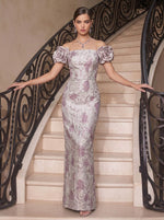 Long Jacquard Mermaid Off Shoulder Evening Dresses with 3D Flowers
