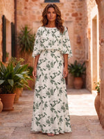 Satin A-Line Crew Neck Mother of the Bride Dresses with Floral Print