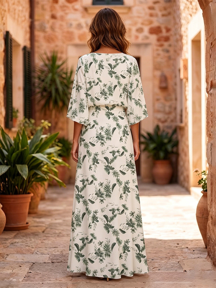 Satin A-Line Crew Neck Mother of the Bride Dresses with Floral Print