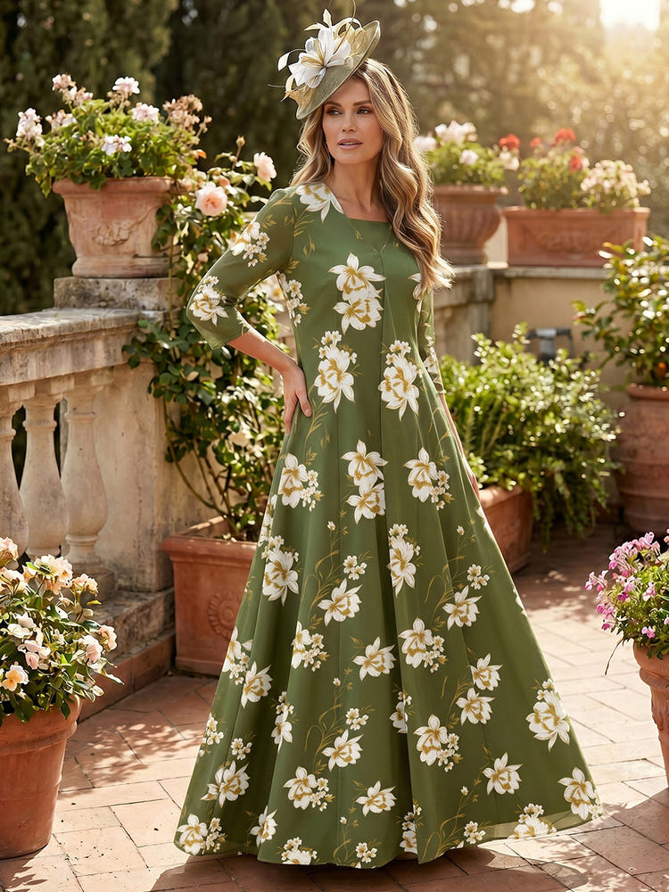 Chiffon A-Line Square Neck Mother of the Bride Dresses with Floral Print