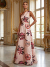 Satin A-Line One Shoulder Mother of the Bride Dresses with Floral Print