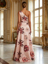 Satin A-Line One Shoulder Mother of the Bride Dresses with Floral Print