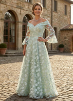 Tulle A-Line Off Shoulder Mother of the Bride Dresses with Floral Embroidery
