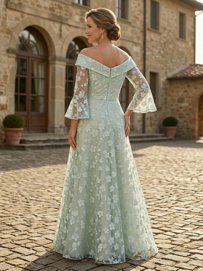 Tulle A-Line Off Shoulder Mother of the Bride Dresses with Floral Embroidery