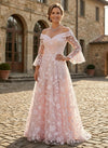 Tulle A-Line Off Shoulder Mother of the Bride Dresses with Floral Embroidery