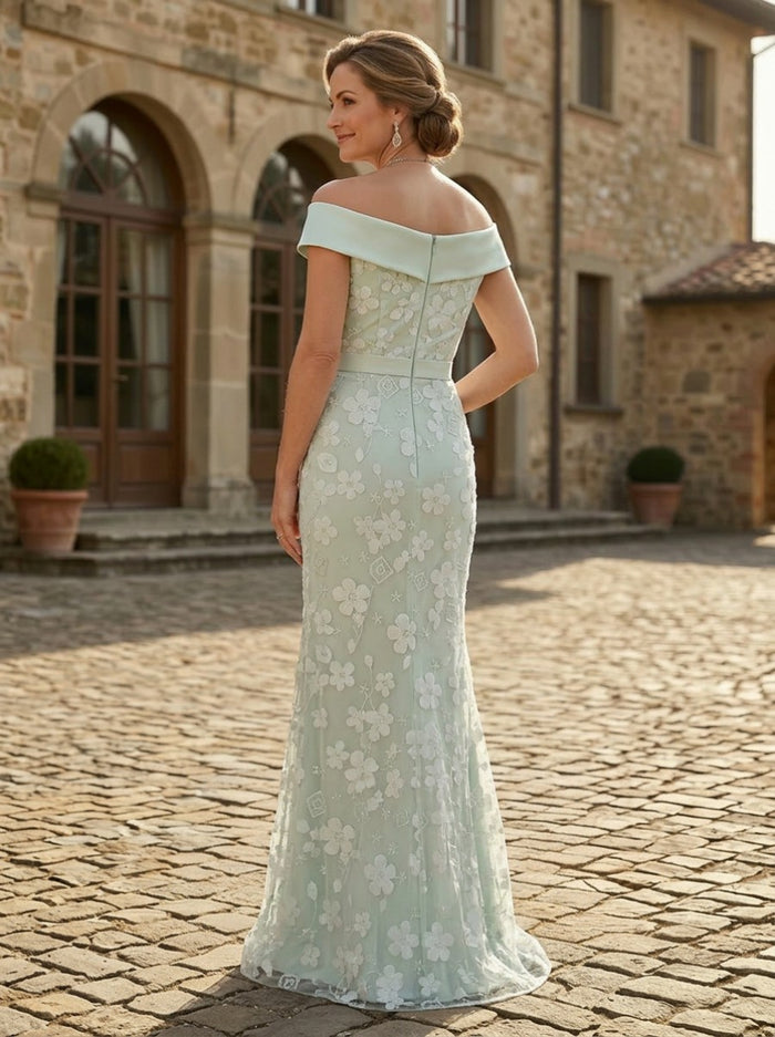 Tulle Mermaid Off Shoulder Mother of the Bride Dresses with Floral Embroidery