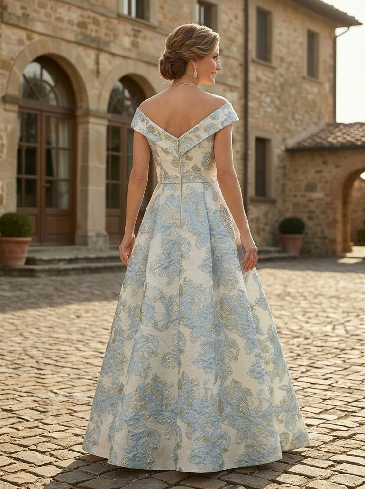 Jacquard A-Line Off Shoulder Pleated Mother of the Bride Dresses