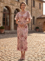 Tulle Sheath V Neck Mother of the Bride Dresses with Floral Embroidery