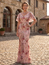 Tulle Mermaid V Neck Mother of the Bride Dresses with Floral Embroidery