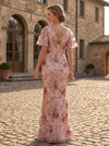Tulle Mermaid V Neck Mother of the Bride Dresses with Floral Embroidery