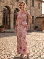 Tulle Sheath Off Shoulder Mother of the Bride Dresses with Floral Embroidery