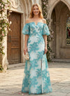 Jacquard A-Line Off Shoulder Mother of the Bride Dresses with Side Slit