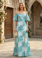 Jacquard A-Line Off Shoulder Mother of the Bride Dresses with Side Slit