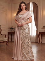 Satin Mermaid Square Neck Plus Size Mother of the Bride Dresses with Sequin Embroidery