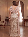 Satin Mermaid Square Neck Plus Size Mother of the Bride Dresses with Sequin Embroidery