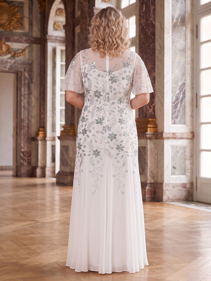 Chiffon A-Line Crew Neck Plus Size Mother of the Bride Dresses with Sequin Embroidery