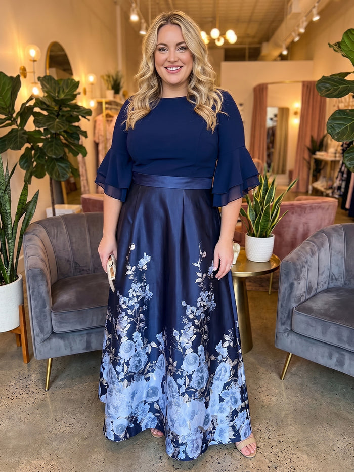 Satin A-Line Crew Neck Plus Size Mother of the Bride Dresses with Floral Embroidery
