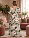 Chiffon A-Line V Neck Plus Size Mother of the Bride Dresses with Floral Embroidery