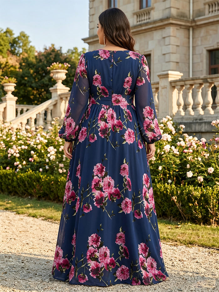 Chiffon A-Line V Neck Plus Size Mother of the Bride Dresses with Floral Embroidery