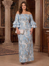 Jacquard Sheath Off Shoulder Tiered Plus Size Mother of the Bride Dresses