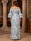 Jacquard Sheath Off Shoulder Tiered Plus Size Mother of the Bride Dresses