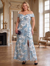 Jacquard Mermaid Off Shoulder Plus Size Mother of the Bride Dresses with Ruffles