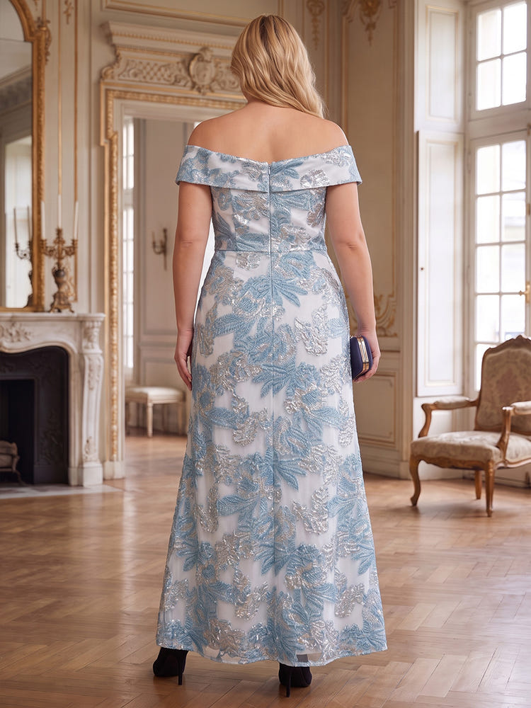 Jacquard Mermaid Off Shoulder Plus Size Mother of the Bride Dresses with Ruffles