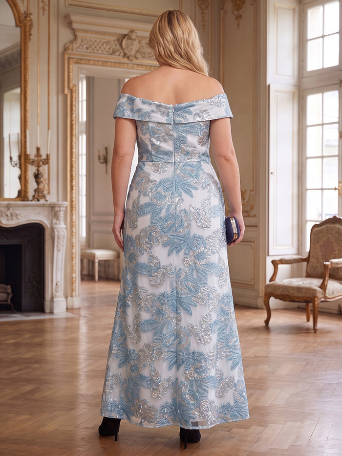 Jacquard Mermaid Off Shoulder Plus Size Mother of the Bride Dresses with Ruffles