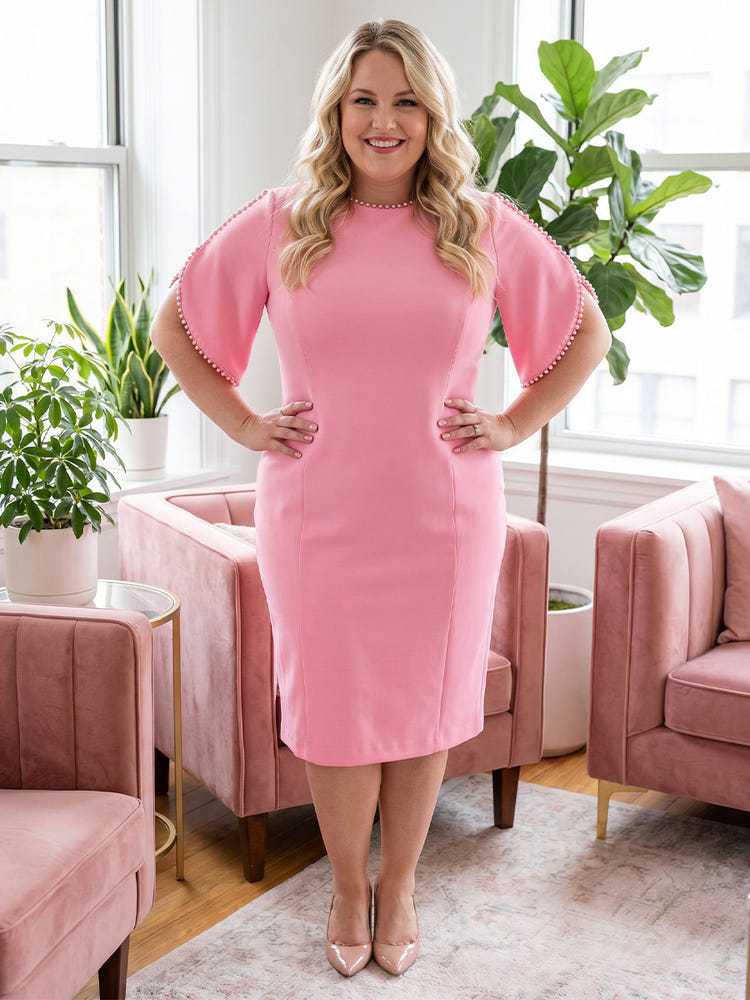 Jersey Sheath Crew Neck Beaded Plus Size Mother of the Bride Dresses