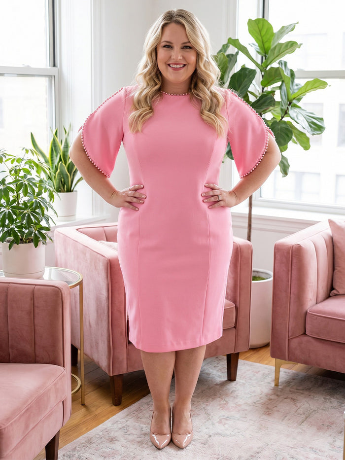Jersey Sheath Crew Neck Beaded Plus Size Mother of the Bride Dresses