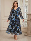 Satin A-Line V Neck Plus Size Mother of the Bride Dresses with Floral Print