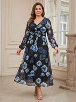 Satin A-Line V Neck Plus Size Mother of the Bride Dresses with Floral Print