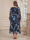 Satin A-Line V Neck Plus Size Mother of the Bride Dresses with Floral Print