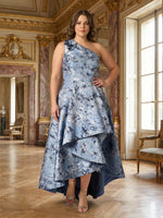 Jacquard A-Line One Shoulder Plus Size Mother of the Bride Dresses with Ruffles