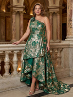 Jacquard A-Line One Shoulder Plus Size Mother of the Bride Dresses with Ruffles