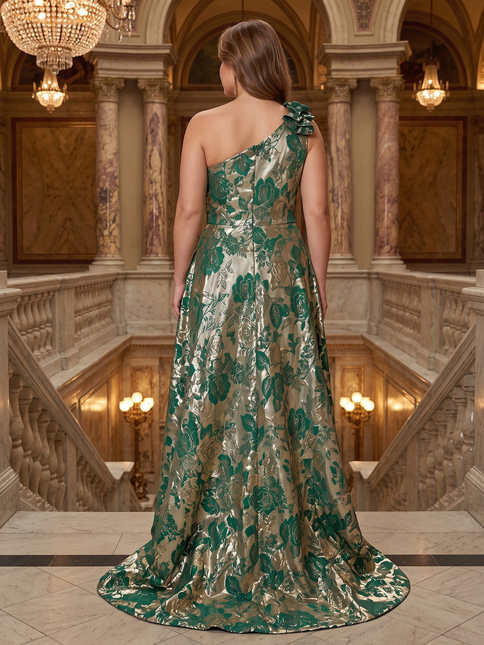 Jacquard A-Line One Shoulder Plus Size Mother of the Bride Dresses with Ruffles