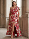 Jacquard A-Line One Shoulder Plus Size Mother of the Bride Dresses with Side Slit