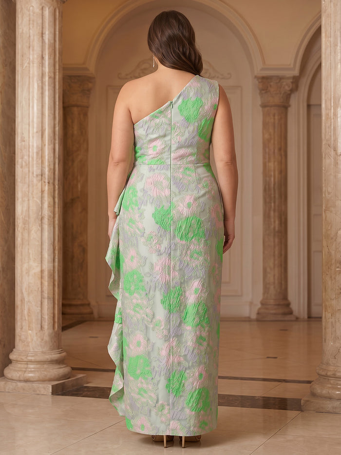 Jacquard Sheath One Shoulder Plus Size Mother of the Bride Dresses with Ruffles