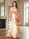 Satin A-Line Strapless Plus Size Mother of the Bride Dresses with Floral Print