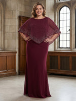Chiffon Mermaid Crew Neck Plus Size Mother of the Bride Dresses with Caps