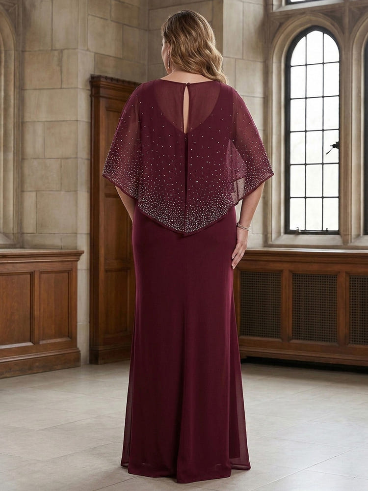 Chiffon Mermaid Crew Neck Plus Size Mother of the Bride Dresses with Caps