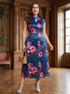 Satin A-Line Stand Colla Plus Size Mother of the Bride Dresses with Keyhole