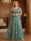 Tulle A-Line V Neck Plus Size Mother of the Bride Dresses with Floral Embroidery