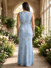 Satin Mermaid Crew Neck Plus Size Mother of the Bride Dresses with Floral Print